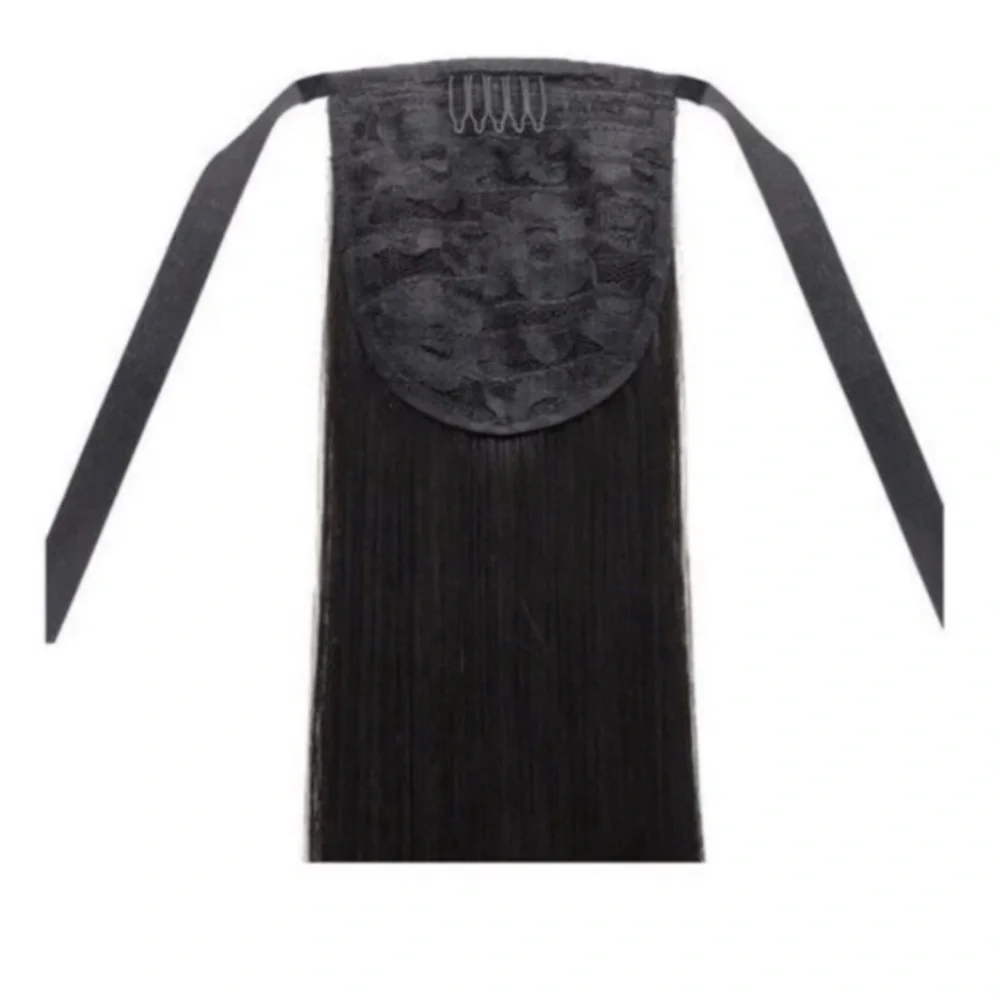 High Wrap Around Ponytail Extension Long Straight Black Hair Piece 22” Color #1B